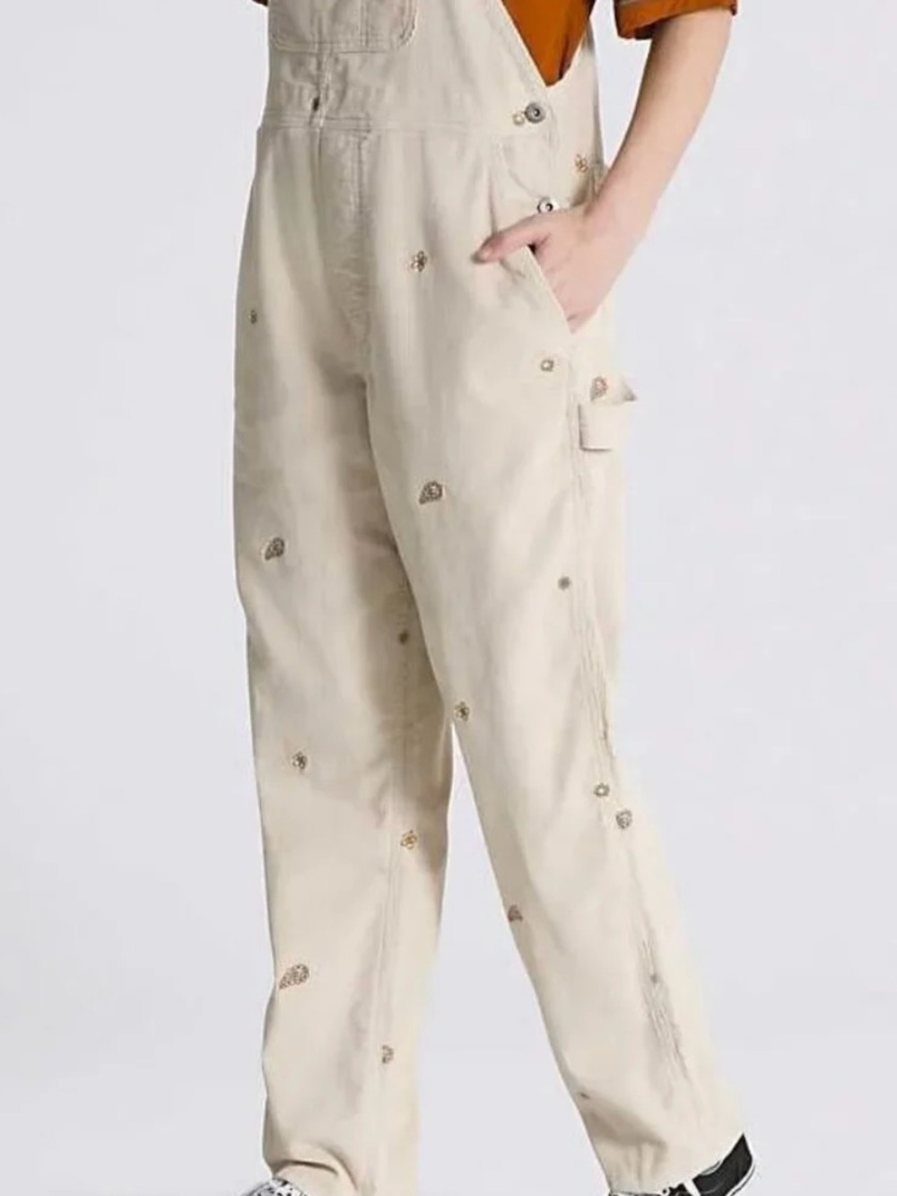 Vans Ground Work Hollywell Corduroy Embroidered Overalls Ivory Cream Medium - Picture 3 of 16